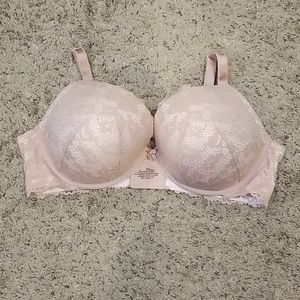 Pink Lace Push-Up Plunge Bra
